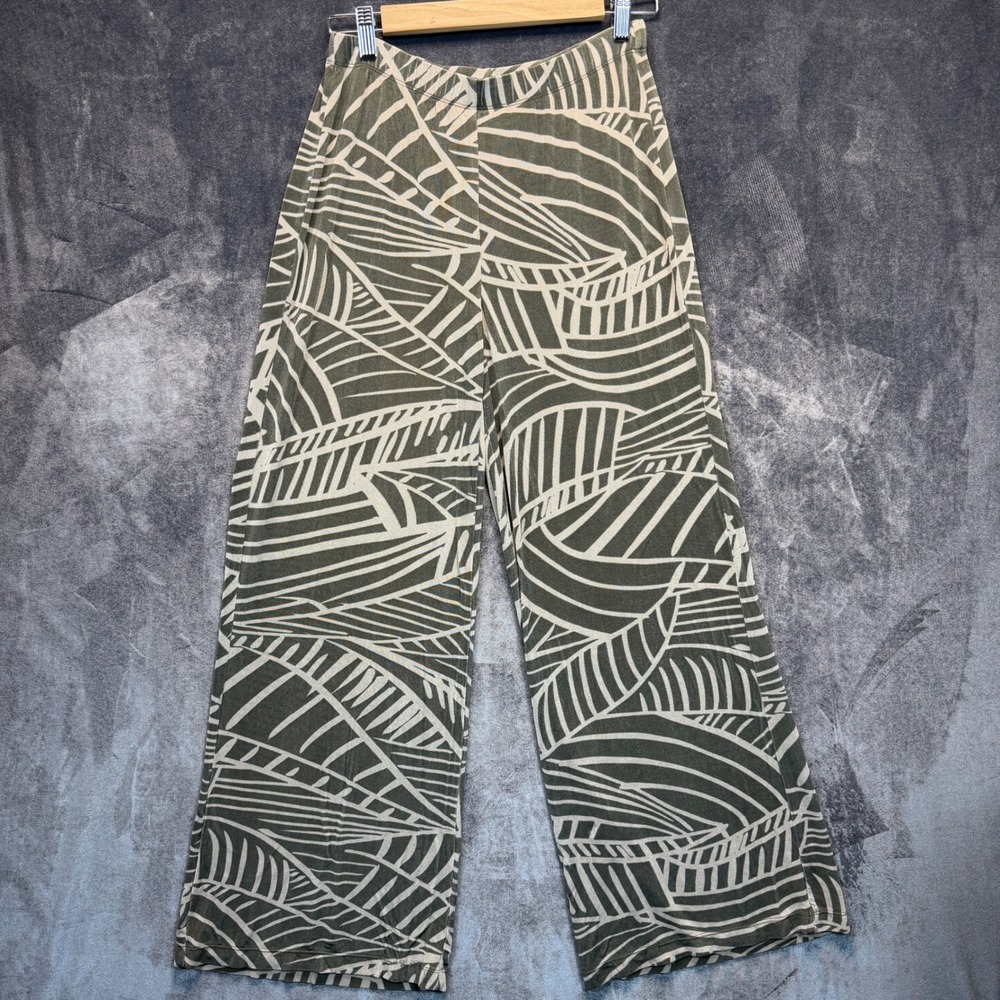 Travelers By Chicos Pants Womens 0 Green Slinky Knit Wide Leg Leaf Print